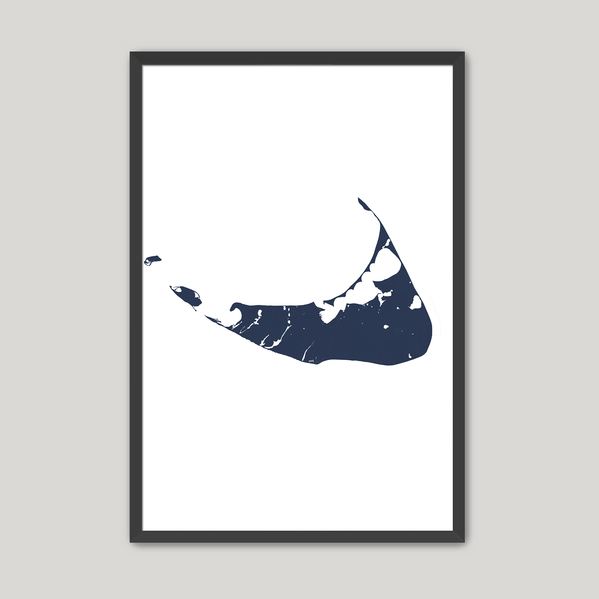 Nantucket Coastal Map — Fine Art Print Vertical, navy, Black Frame, 8x10