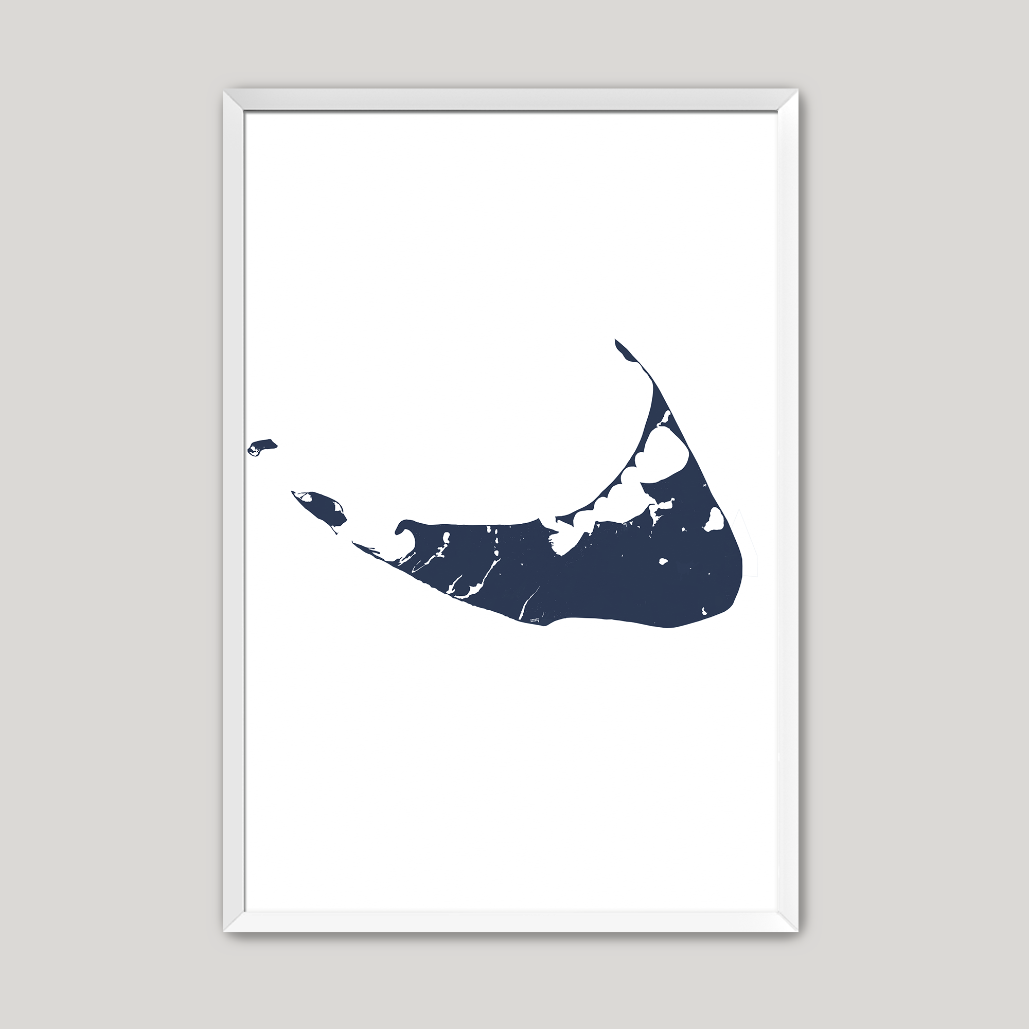Nantucket Coastal Map — Fine Art Print Vertical, navy, White Frame, 8x10