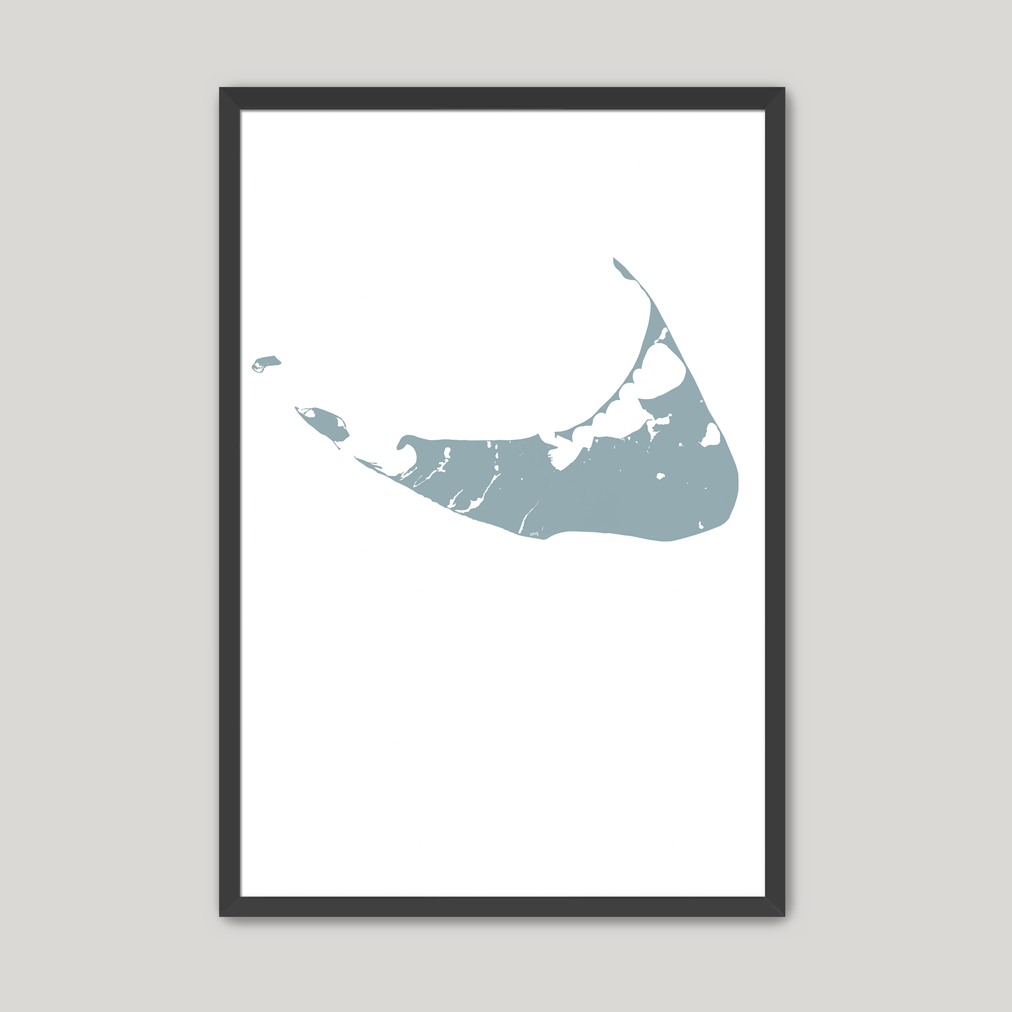 Nantucket Coastal Map — Fine Art Print Vertical, soft-blue, Black Frame, 8x10