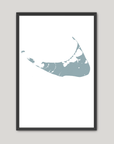 Nantucket Coastal Map — Fine Art Print Vertical, soft-blue, Black Frame, 8x10