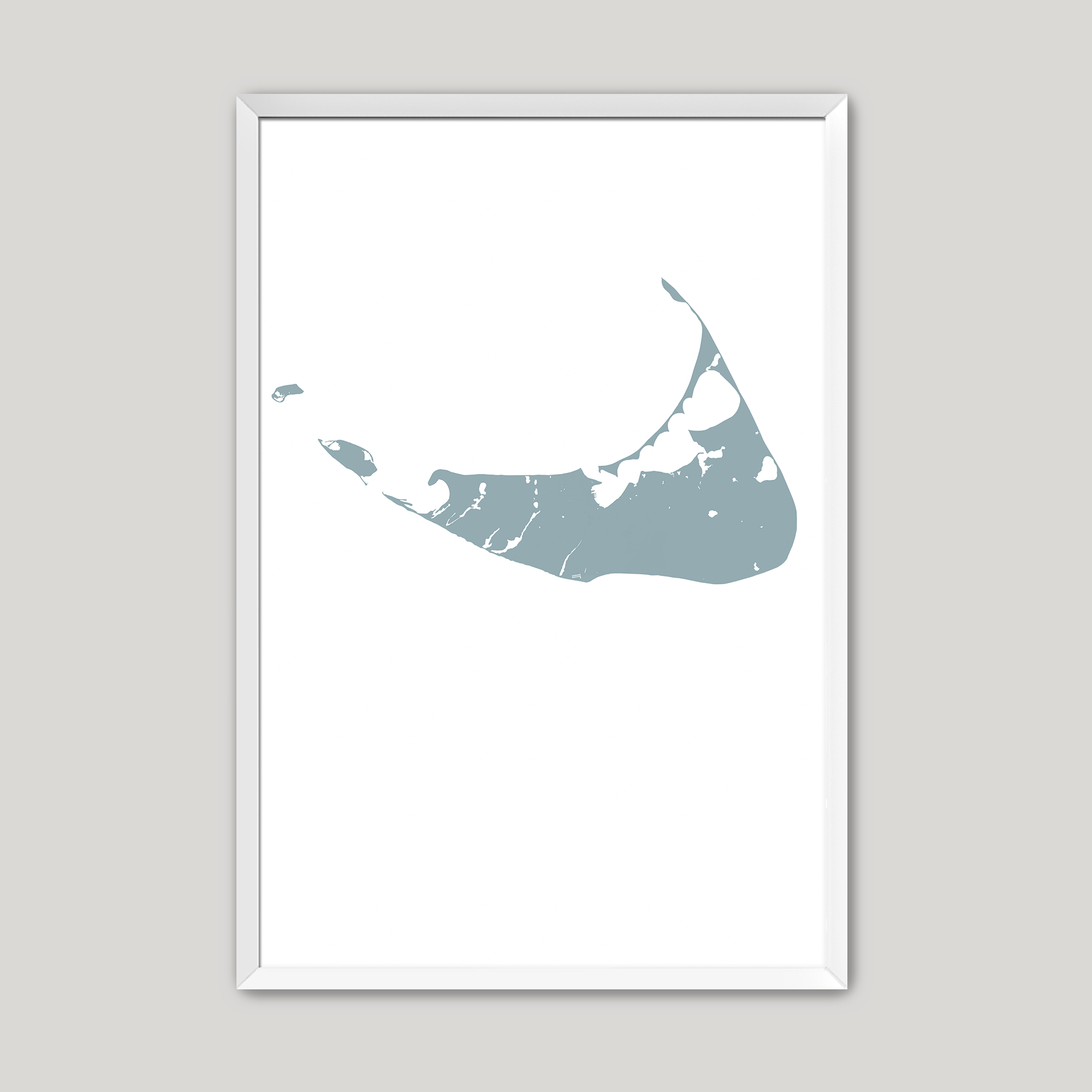 Nantucket Coastal Map — Fine Art Print Vertical, soft-blue, White Frame, 8x10
