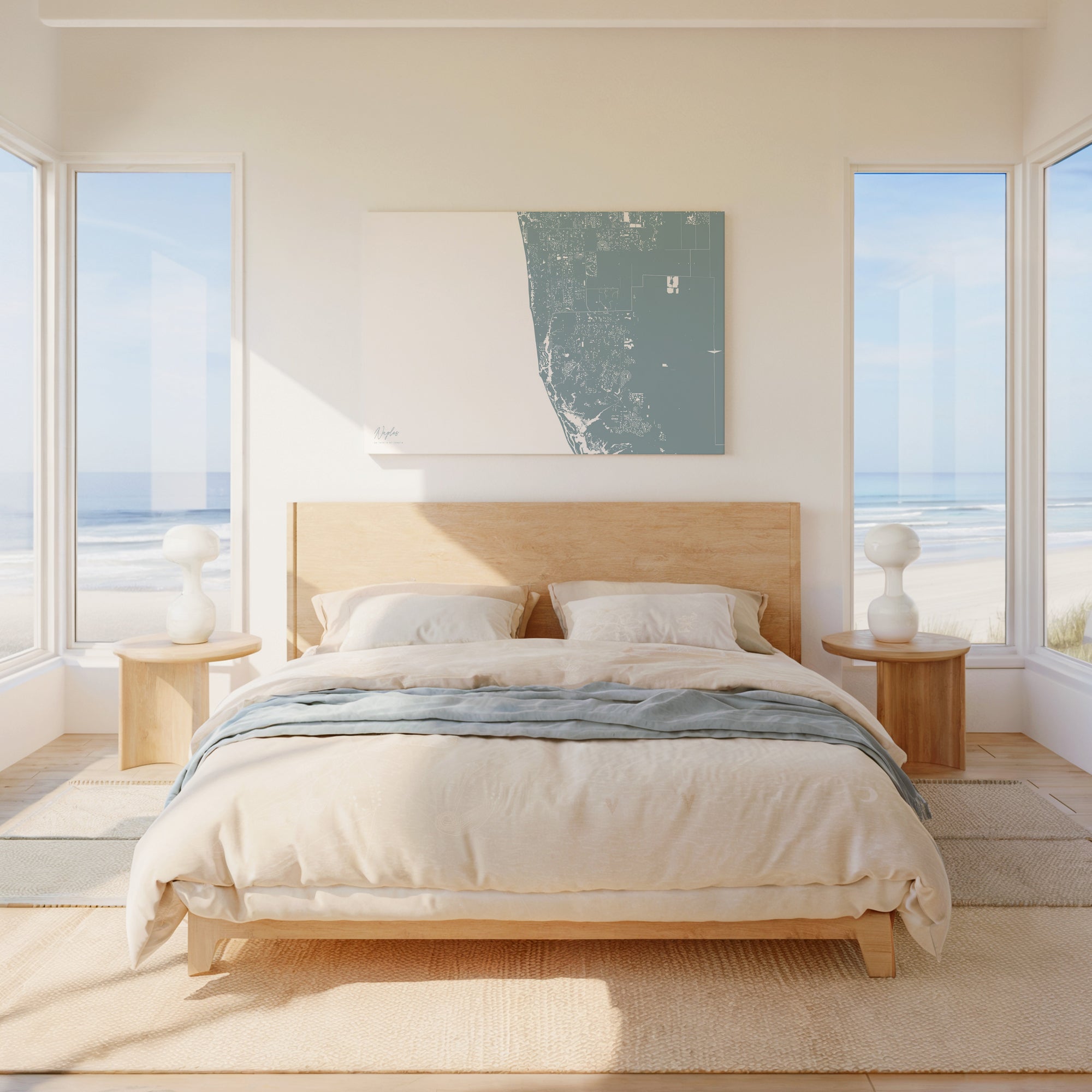 Naples soft blue horizontal wrapped canvas map in the ratio 3:2 hand mockup
