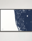 Naples Coastal Map — Canvas Horizontal, navy, Black Frame