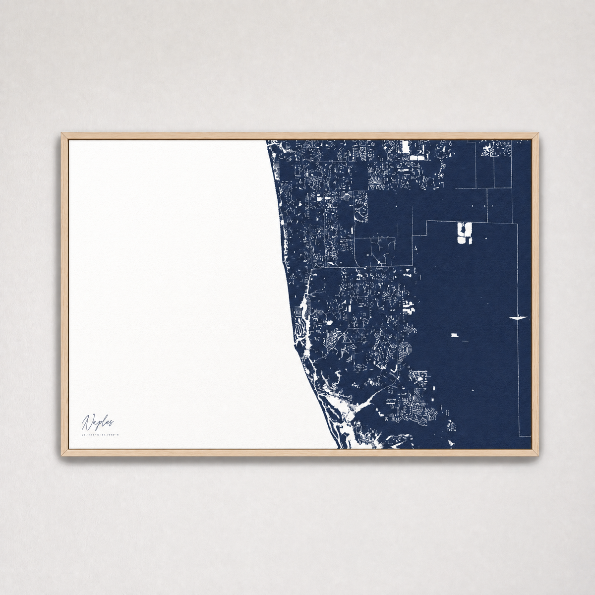 Naples Coastal Map — Canvas Horizontal — navy, Light Wood