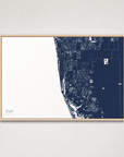 Naples Coastal Map — Canvas Horizontal — navy, Light Wood