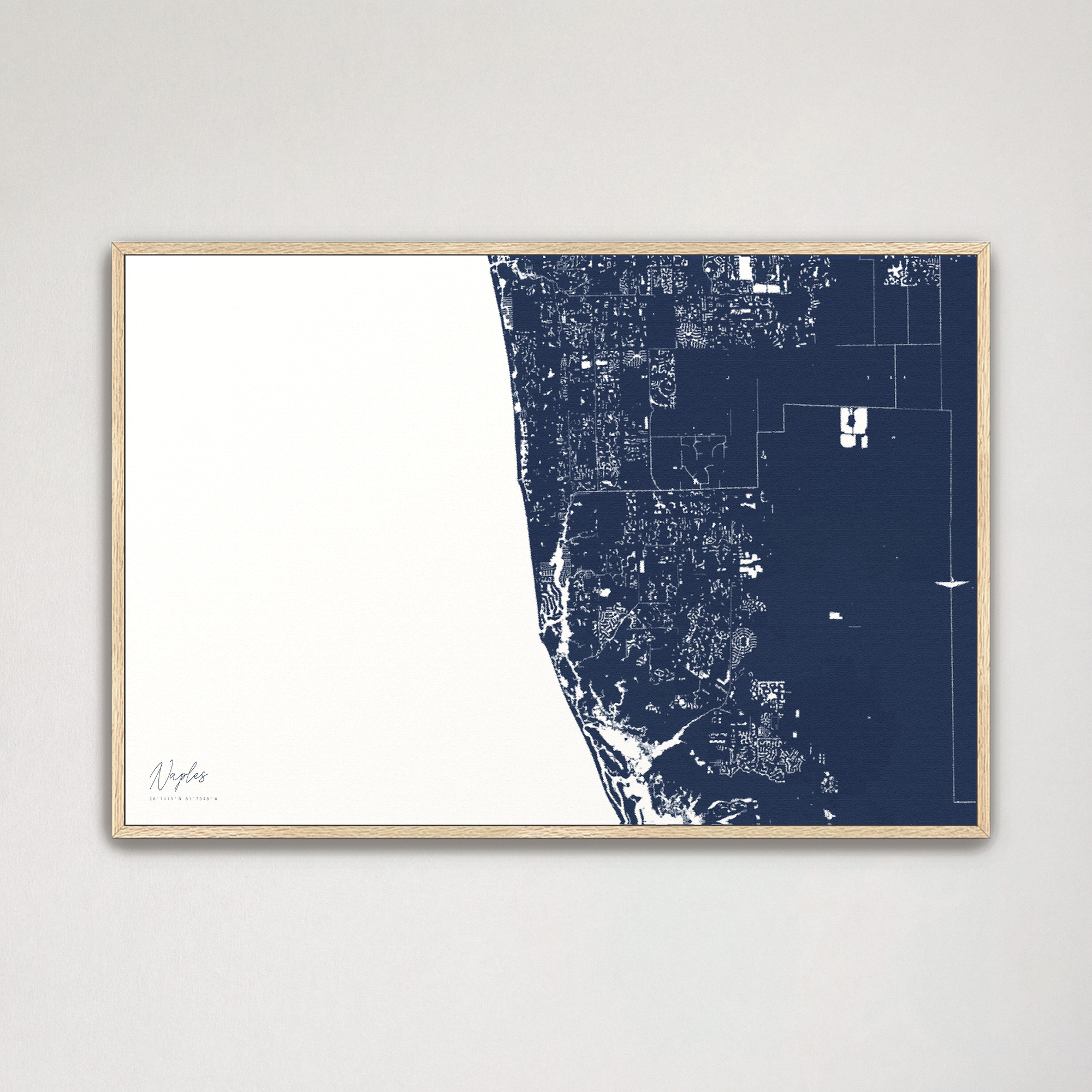 Naples Coastal Map — Canvas Horizontal, navy, Natural Oak