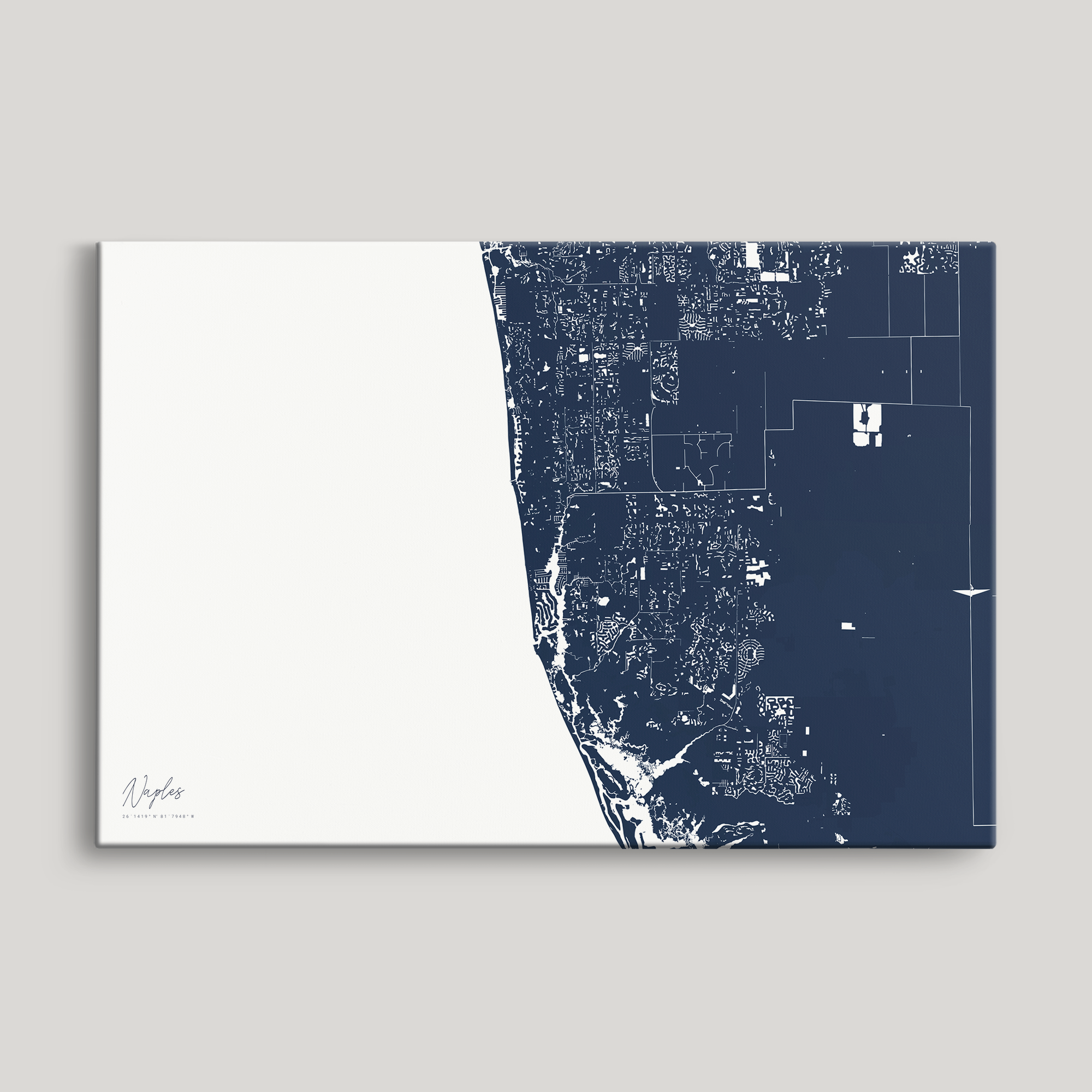 Naples Coastal Map — Canvas Horizontal, navy, No Frame