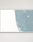 Naples Coastal Map — Canvas Horizontal, soft-blue, White Frame