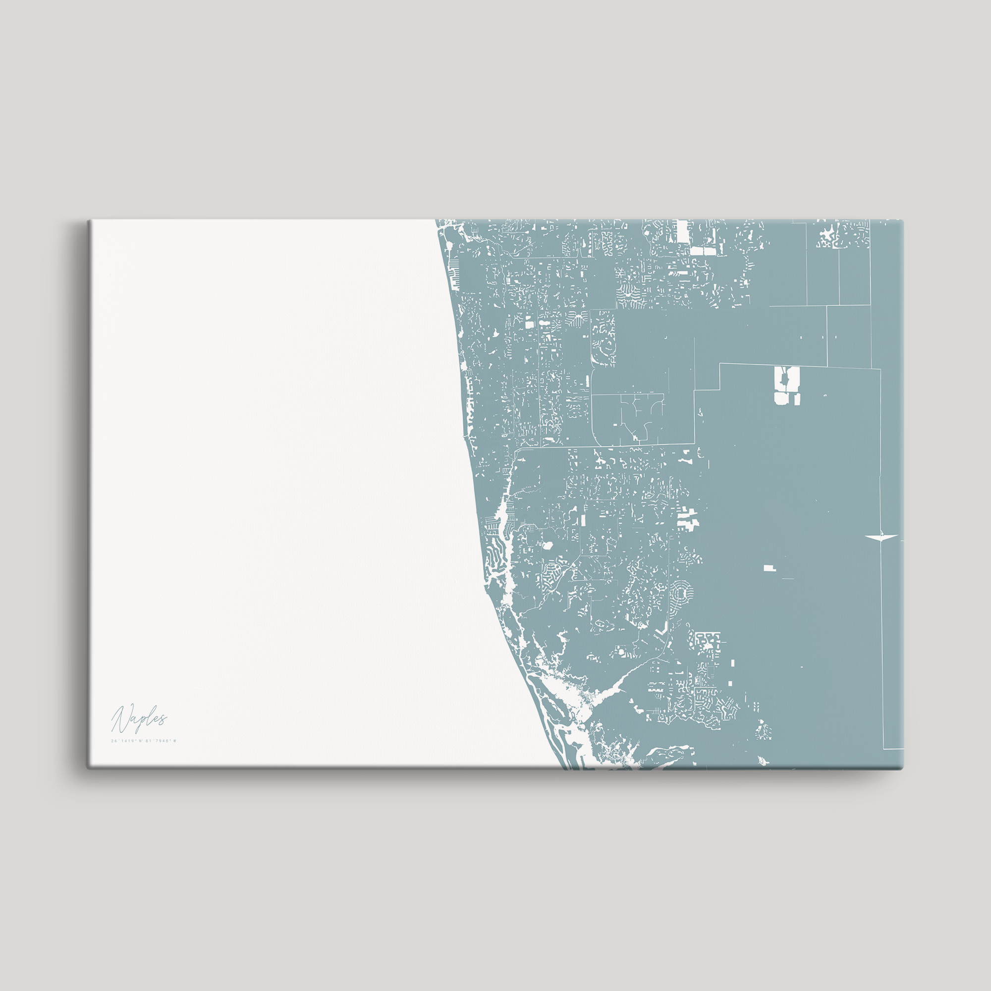 Naples Coastal Map — Canvas Horizontal, soft-blue, No Frame