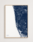 Naples Coastal Map — Canvas Vertical — navy, Light Wood