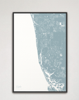 Naples Coastal Map — Canvas Vertical, soft-blue, Black Frame
