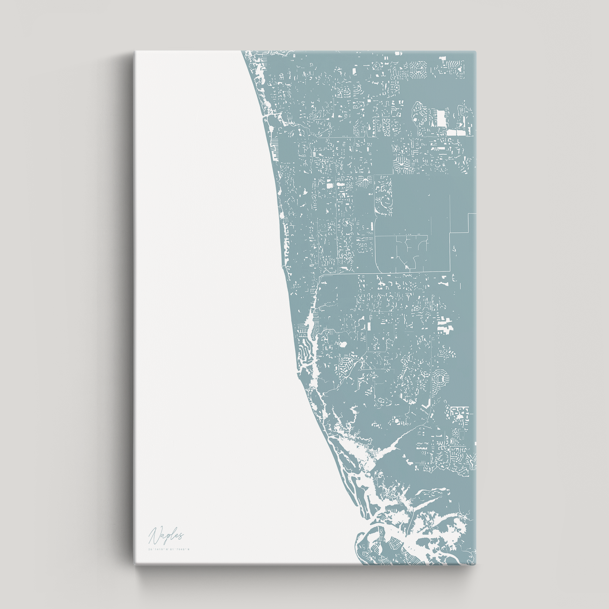 Naples Coastal Map — Canvas Vertical, soft-blue, No Frame