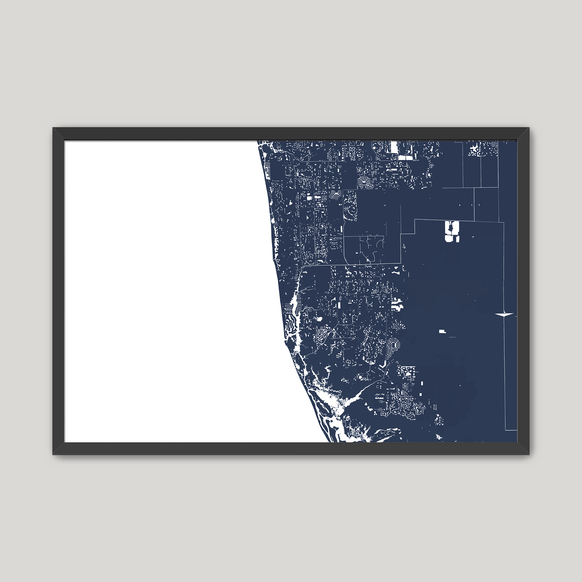 Naples Coastal Map — Fine Art Print Horizontal, navy, Black Frame, 10x8