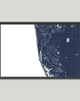 Naples Coastal Map — Fine Art Print Horizontal, navy, Black Frame, 10x8