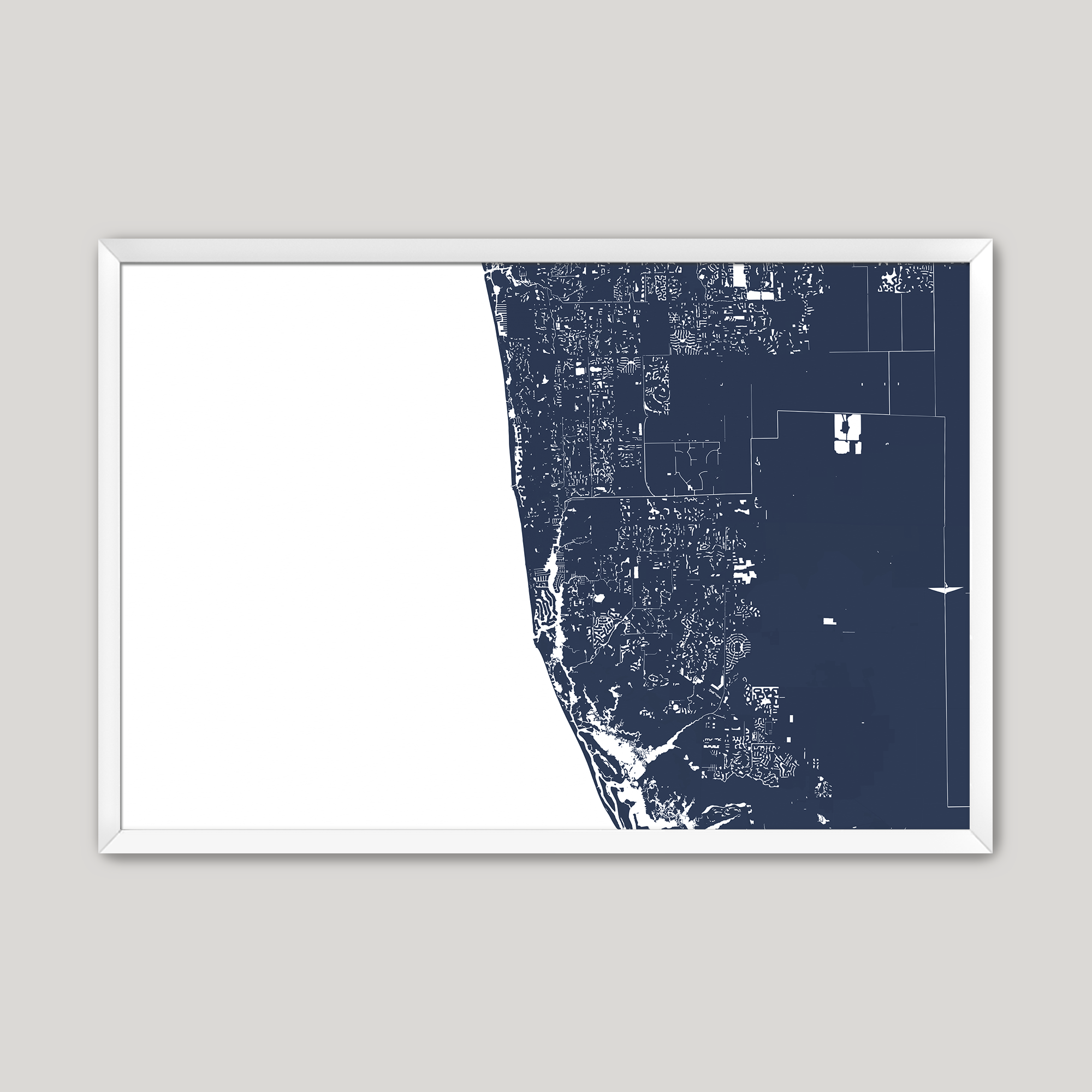 Naples Coastal Map — Fine Art Print Horizontal, navy, White Frame, 10x8