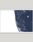 Naples Coastal Map — Fine Art Print Horizontal, navy, White Frame, 10x8