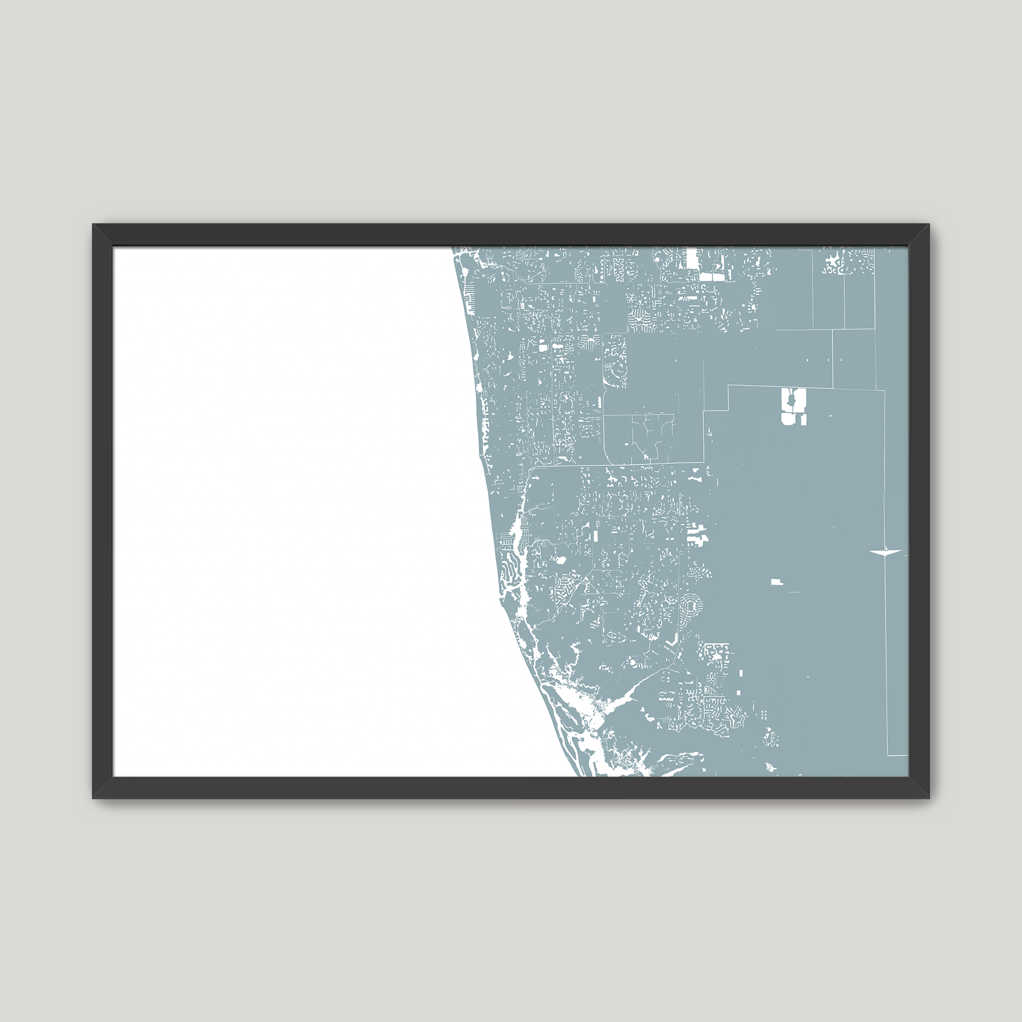 Naples Coastal Map — Fine Art Print Horizontal, soft-blue, Black Frame, 10x8