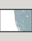 Naples Coastal Map — Fine Art Print Horizontal, soft-blue, Black Frame, 10x8
