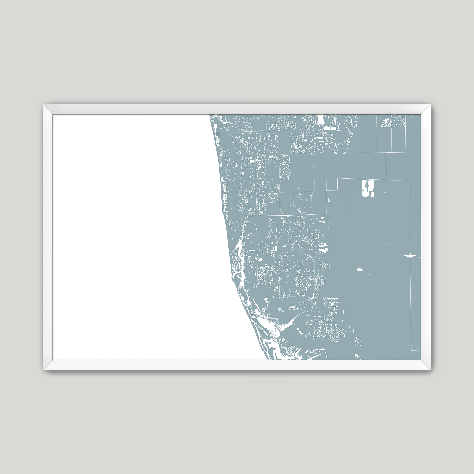Naples Coastal Map — Fine Art Print Horizontal, soft-blue, White Frame, 10x8