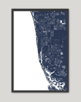 Naples Coastal Map — Fine Art Print Vertical, navy, Black Frame, 16x20
