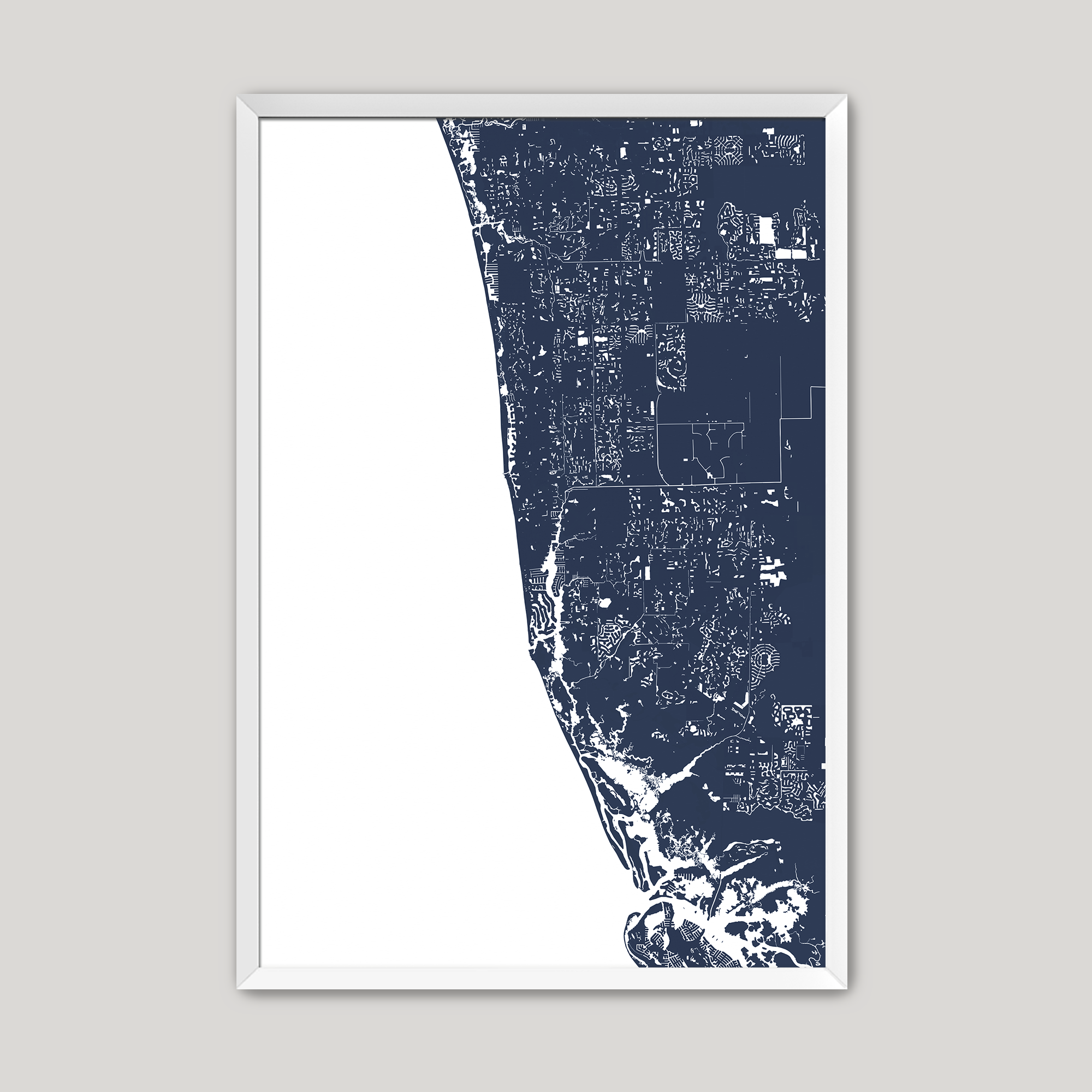 Naples Coastal Map — Fine Art Print Vertical, navy, White Frame, 8x10