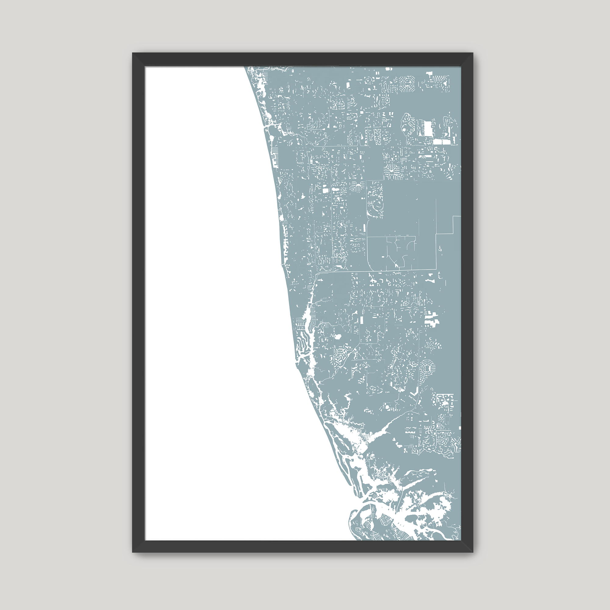 Naples Coastal Map — Fine Art Print Vertical, soft-blue, Black Frame, 8x10