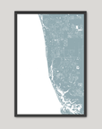 Naples Coastal Map — Fine Art Print Vertical, soft-blue, Black Frame, 8x10