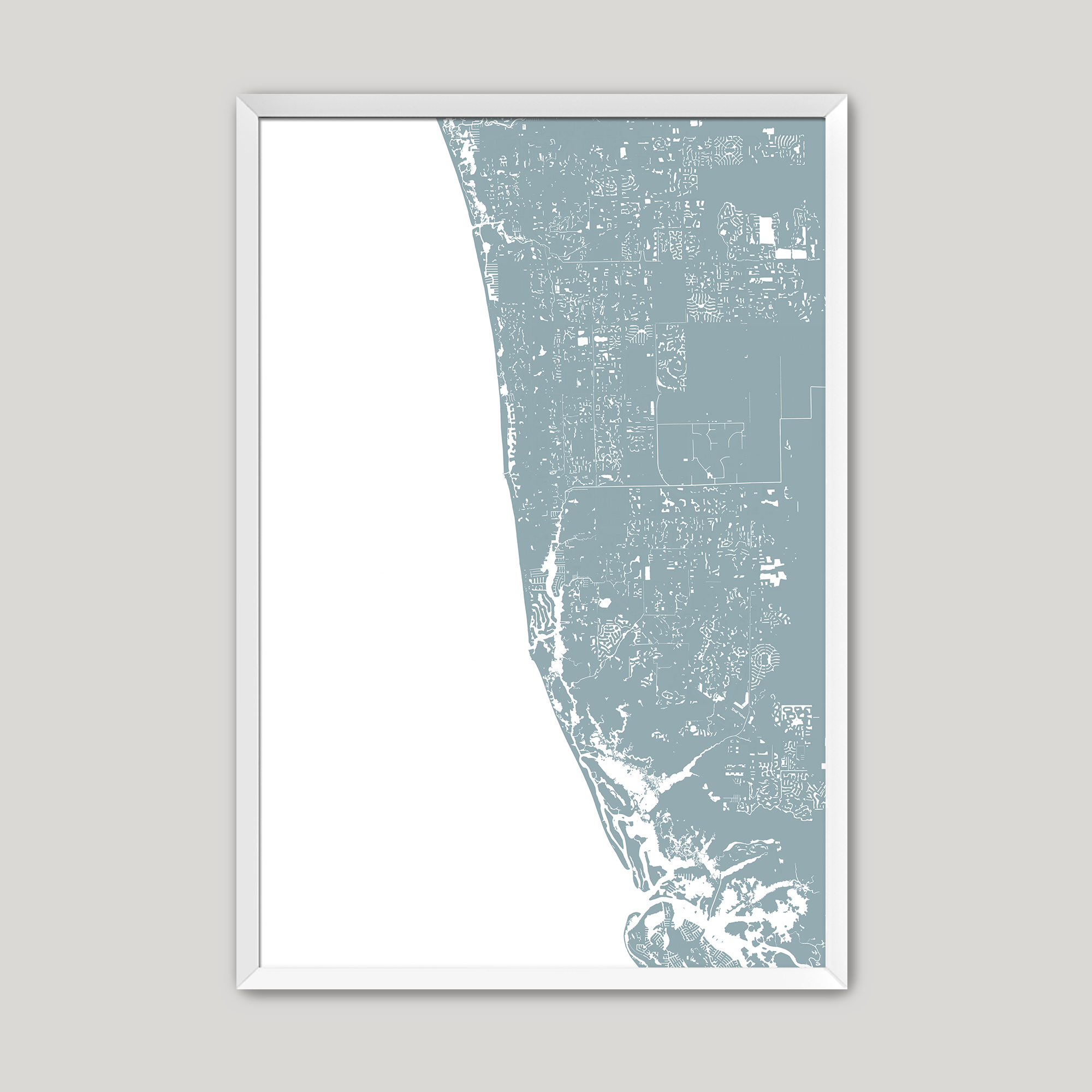 Naples Coastal Map — Fine Art Print Vertical, soft-blue, White Frame, 8x10