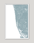 Naples Coastal Map — Fine Art Print Vertical, soft-blue, White Frame, 8x10