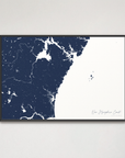 New Hampshire Coast Coastal Map — Canvas Horizontal, navy, Black Frame