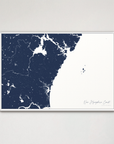 New Hampshire Coast Coastal Map — Canvas Horizontal, navy, White Frame