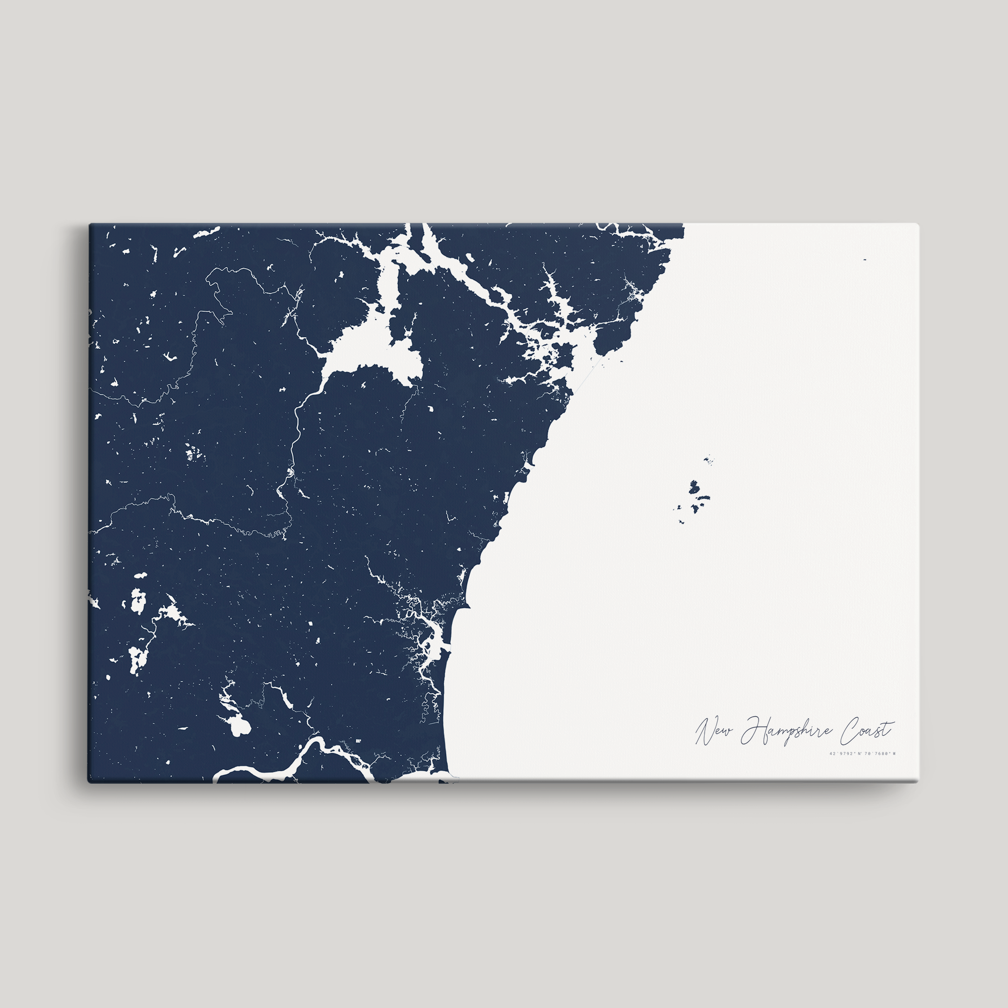 New Hampshire Coast Coastal Map — Canvas Horizontal, navy, No Frame