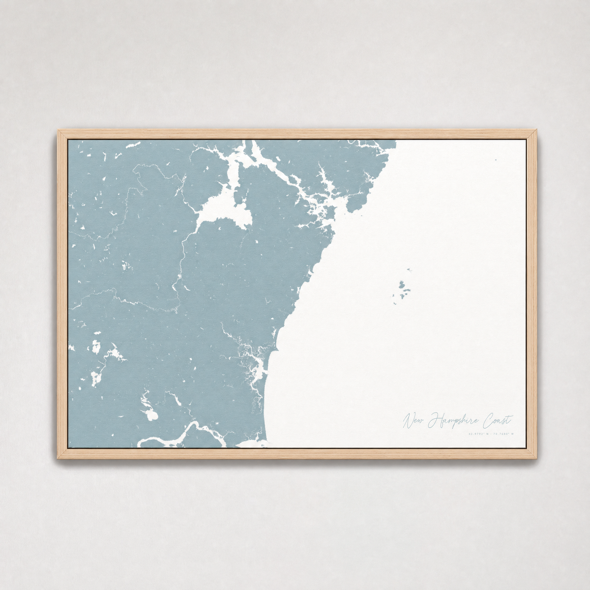 New Hampshire Coast Coastal Map — Canvas Horizontal — soft-blue, Light Wood