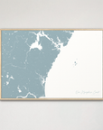 New Hampshire Coast Coastal Map — Canvas Horizontal, soft-blue, Natural Oak