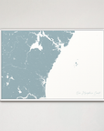 New Hampshire Coast Coastal Map — Canvas Horizontal, soft-blue, White Frame