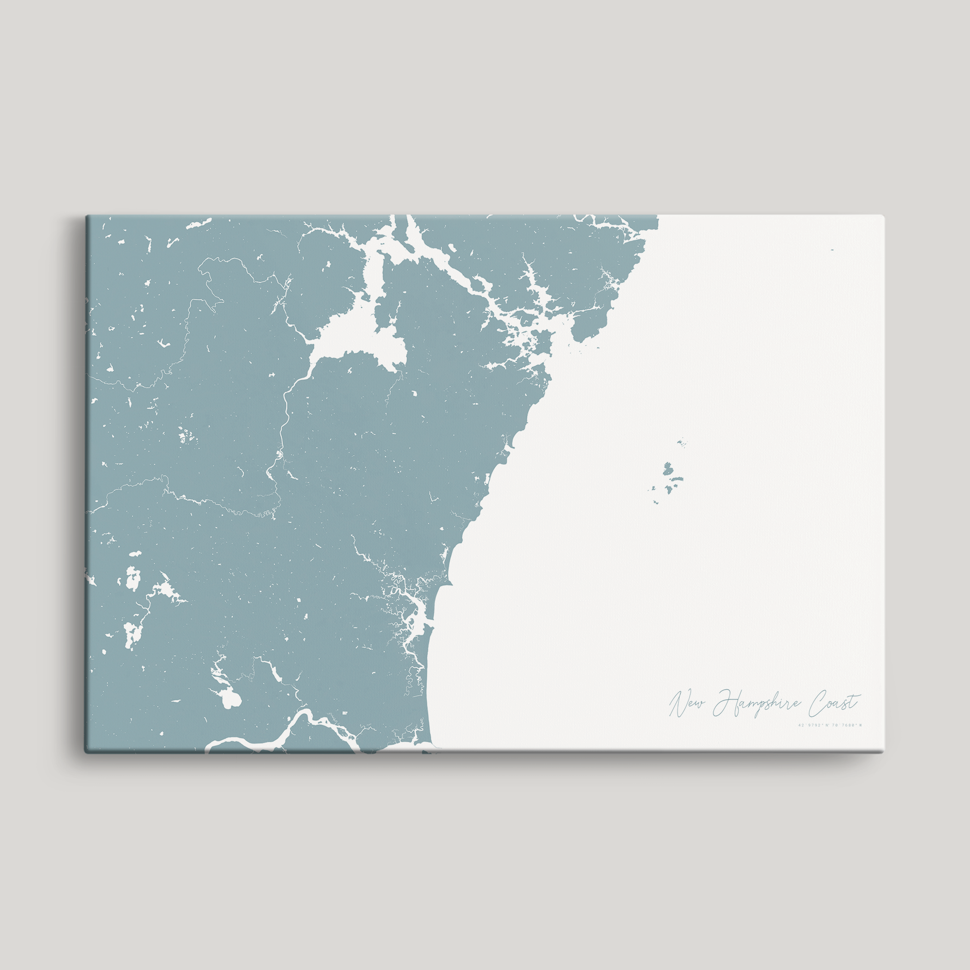 New Hampshire Coast Coastal Map — Canvas Horizontal, soft-blue, No Frame