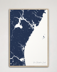 New Hampshire Coast Coastal Map — Canvas Vertical, navy, Natural Oak