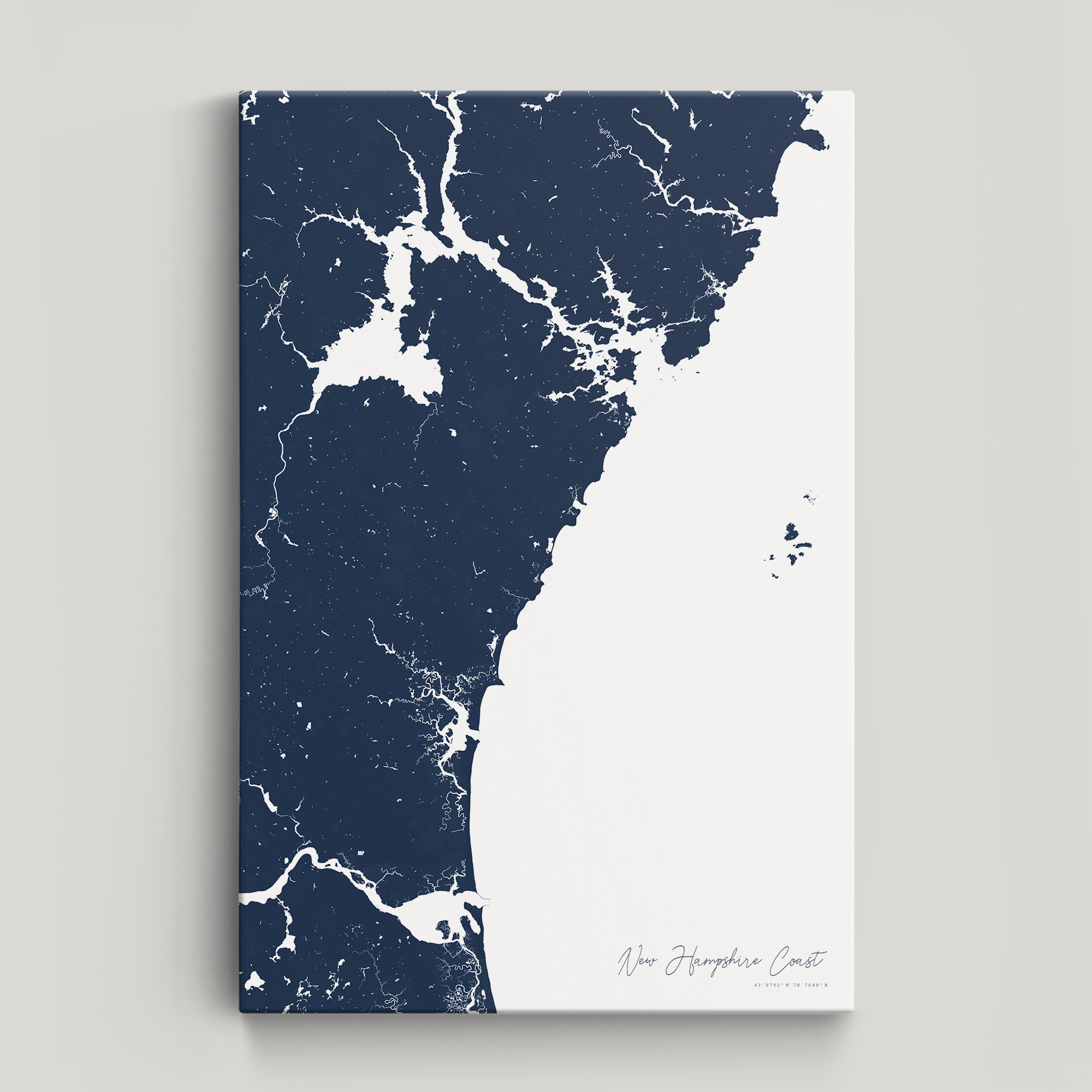 New Hampshire Coast Coastal Map — Canvas Vertical, navy, No Frame