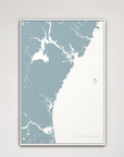 New Hampshire Coast Coastal Map — Canvas Vertical, soft-blue, White Frame