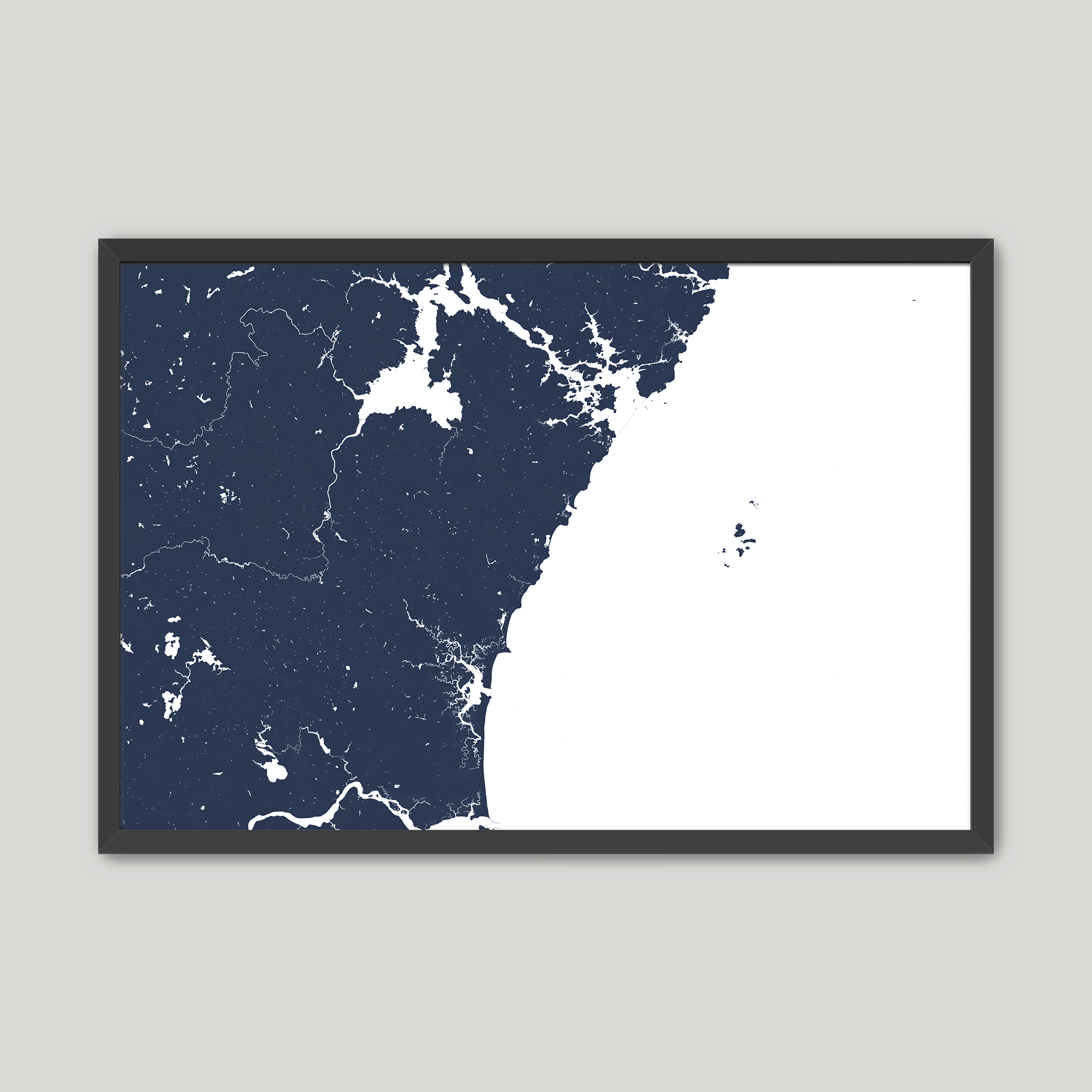 New Hampshire Coast Coastal Map — Fine Art Print Horizontal, navy, Black Frame, 10x8