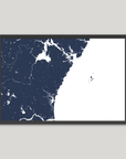 New Hampshire Coast Coastal Map — Fine Art Print Horizontal, navy, Black Frame, 10x8