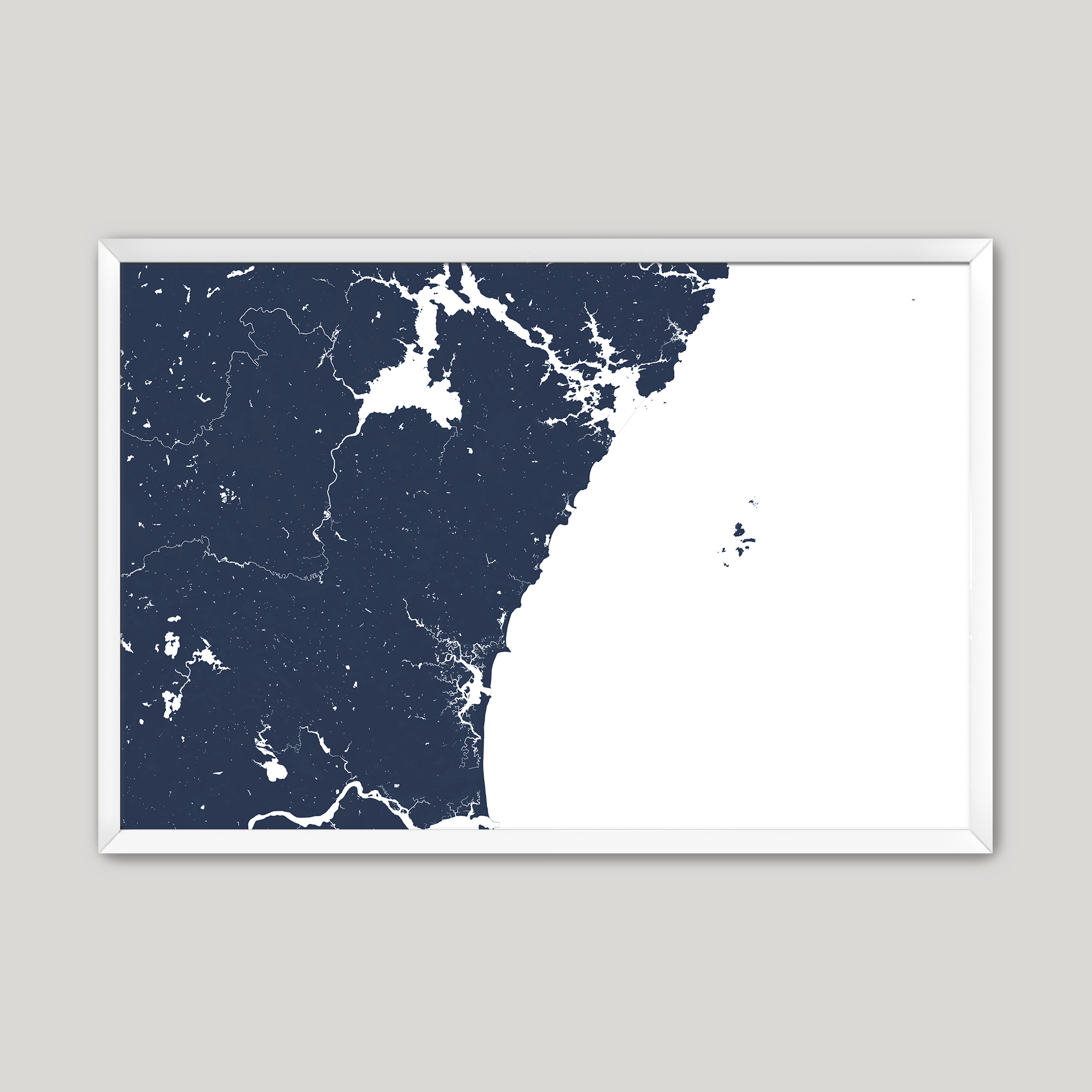 New Hampshire Coast Coastal Map — Fine Art Print Horizontal, navy, White Frame, 10x8