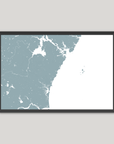 New Hampshire Coast Coastal Map — Fine Art Print Horizontal, soft-blue, Black Frame, 10x8