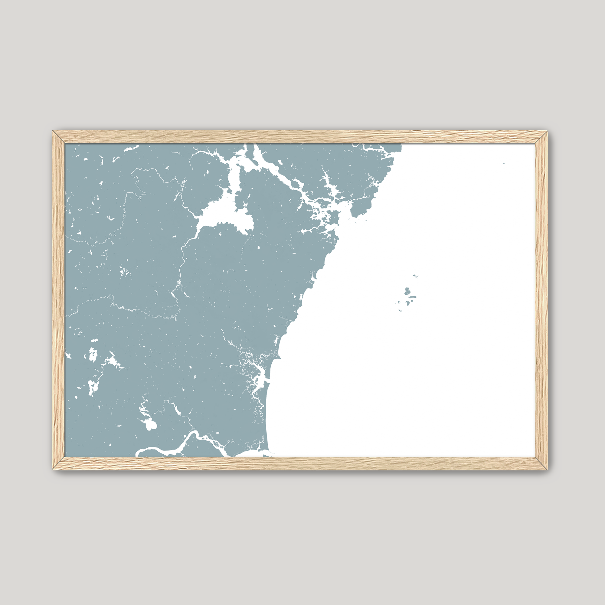 New Hampshire Coast Coastal Map — Fine Art Print Horizontal, soft-blue, Oak, 10x8