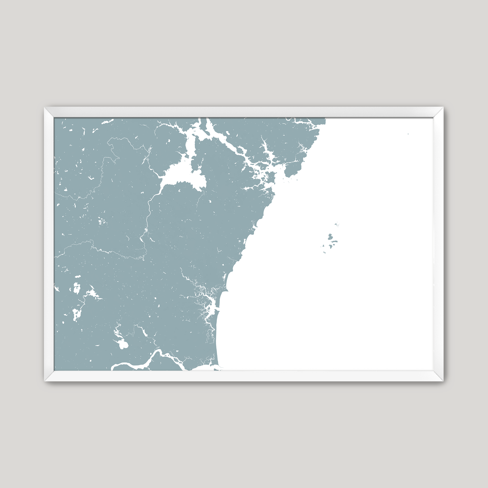 New Hampshire Coast Coastal Map — Fine Art Print Horizontal, soft-blue, White Frame, 10x8