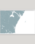 New Hampshire Coast Coastal Map — Fine Art Print Horizontal, soft-blue, White Frame, 10x8
