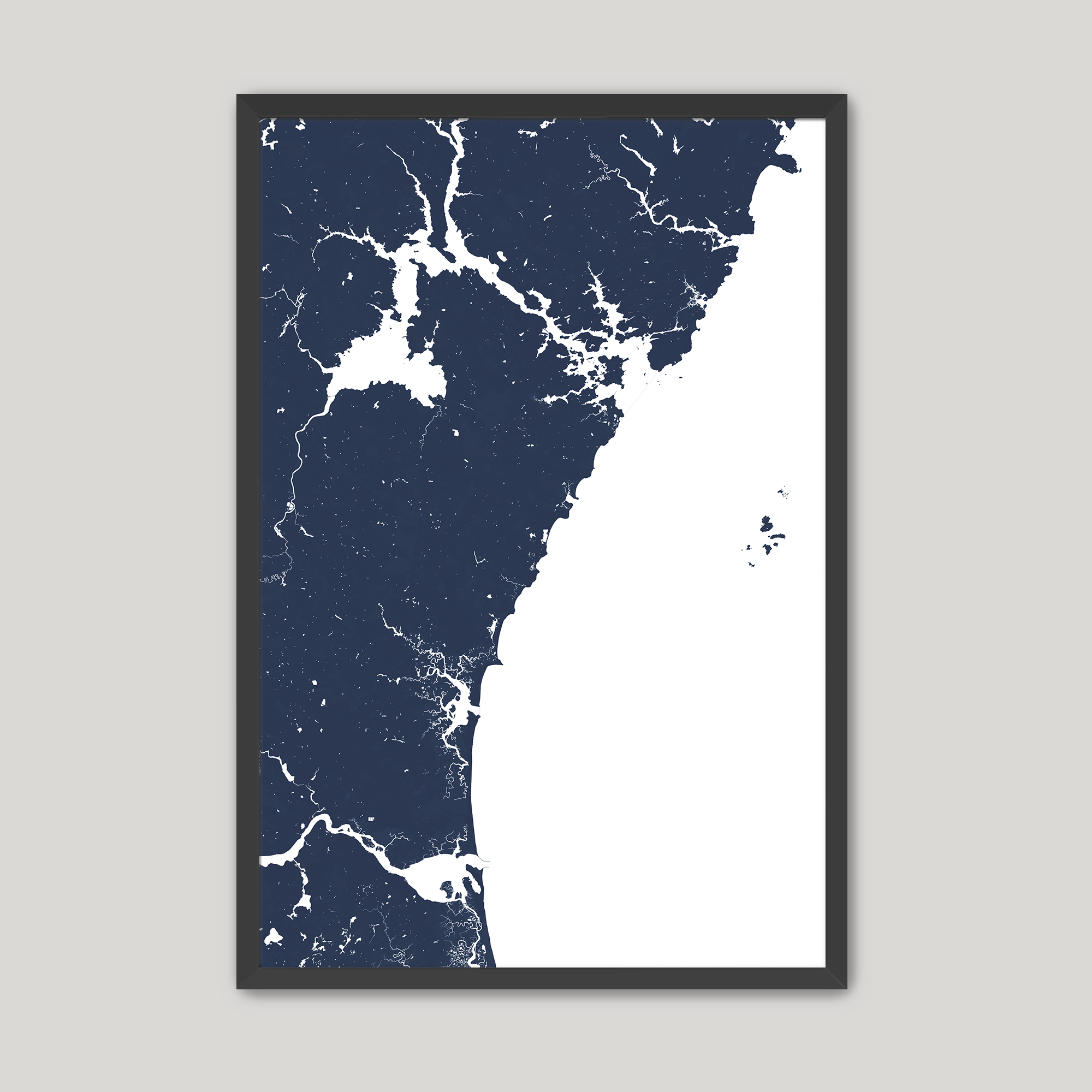 New Hampshire Coast Coastal Map — Fine Art Print Vertical, navy, Black Frame, 8x10
