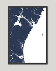 New Hampshire Coast Coastal Map — Fine Art Print Vertical, navy, Black Frame, 8x10