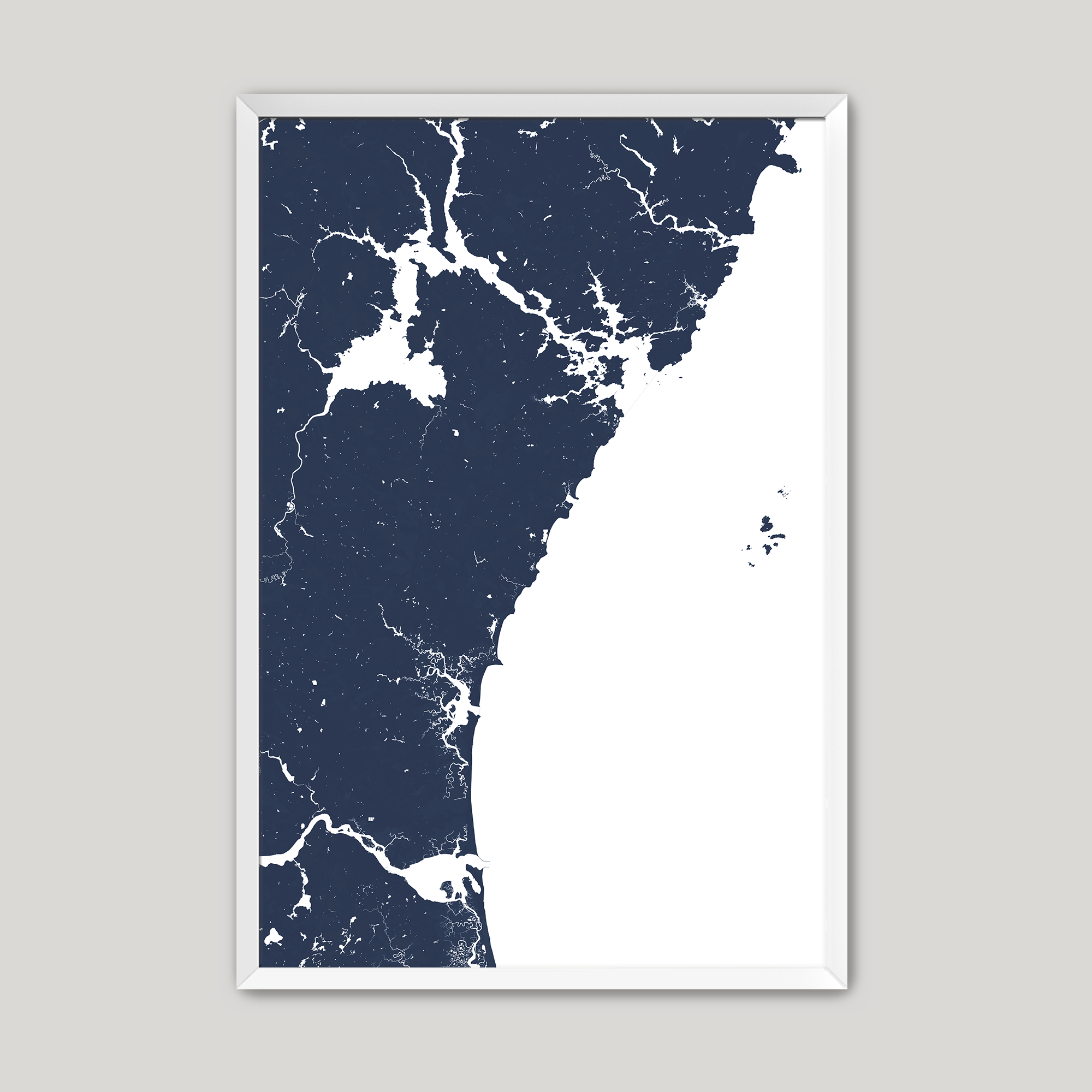 New Hampshire Coast Coastal Map — Fine Art Print Vertical, navy, White Frame, 8x10