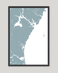 New Hampshire Coast Coastal Map — Fine Art Print Vertical, soft-blue, Black Frame, 8x10